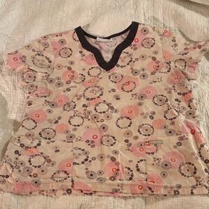 Peaches Uniforms Beige and Pink Patterned Short Sleeve Top